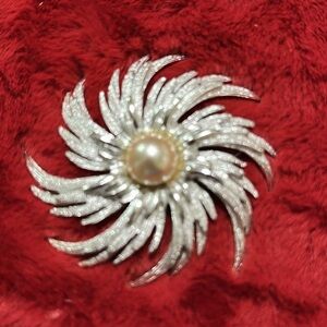 Elegant Silver Pearl Brooch